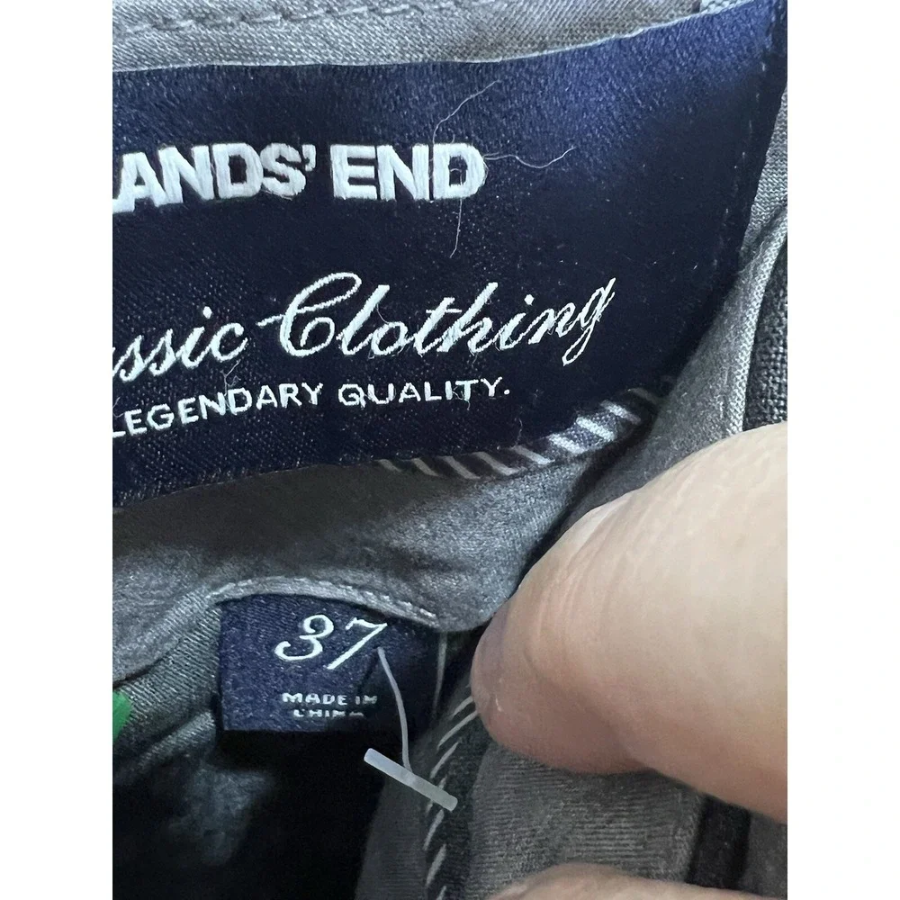 Lands' End Men's Traditional Fit Wool Dress Pants Gray Size 37x30 Pleated Front